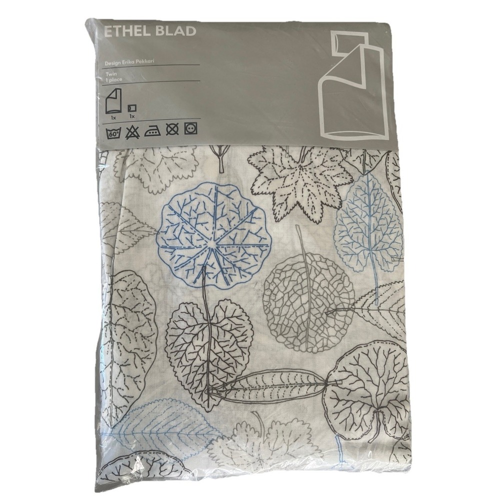 IKEA Ethel Blad Twin Duvet Cover Set  Botanical Print White Blue Brown NEW 2004